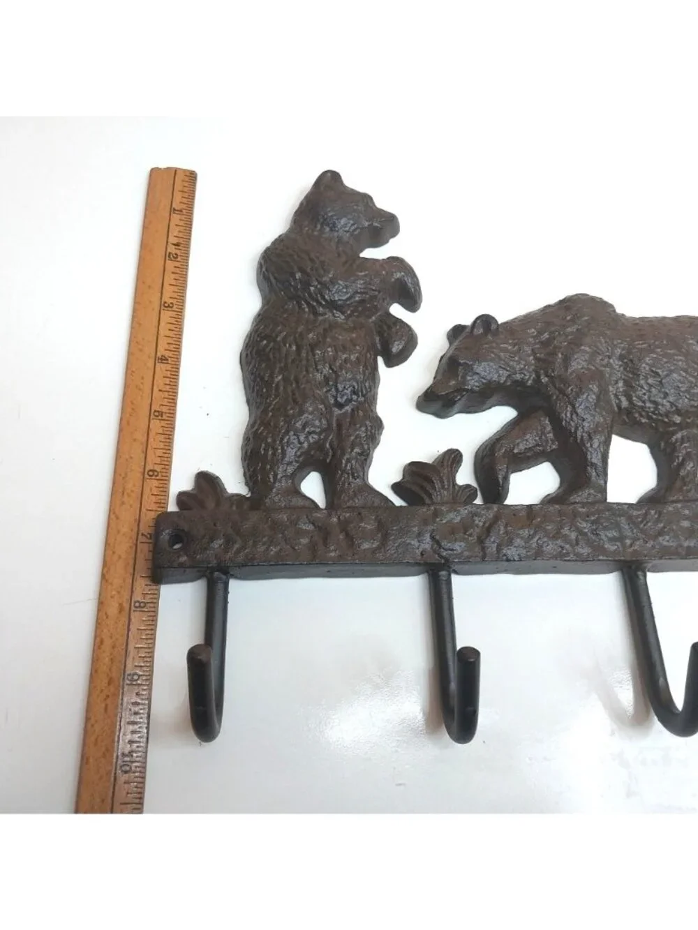 Cast Iron Bear Wall 4 Hook Key Rack Coat Rack Rustic Forest Lodge Brown Finish